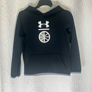 Under Armour Boys Black Logo Basketball Print Pullover Hoodie – Size 5
